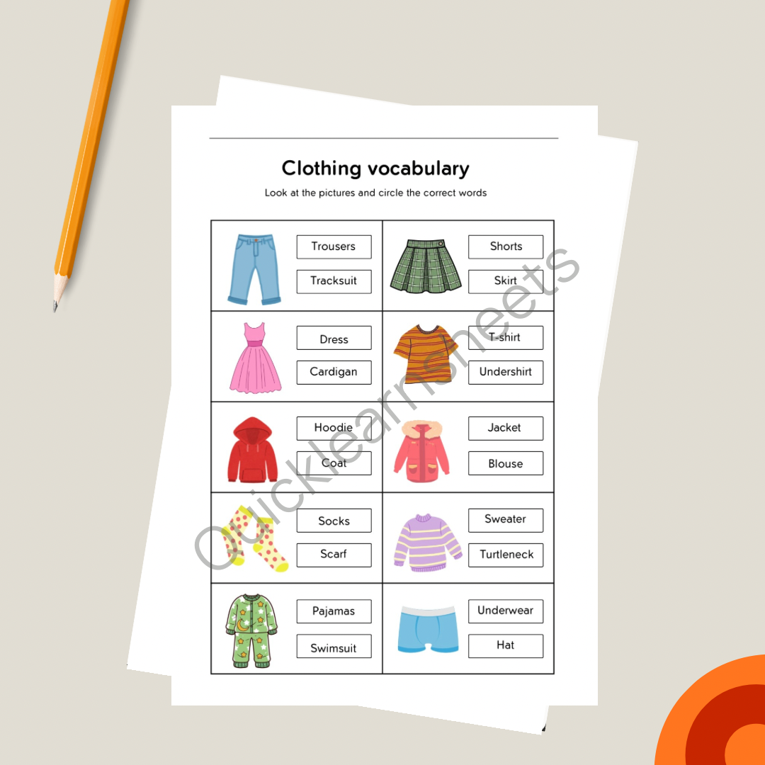 clothing vocabulary in spanish worksheet pdf