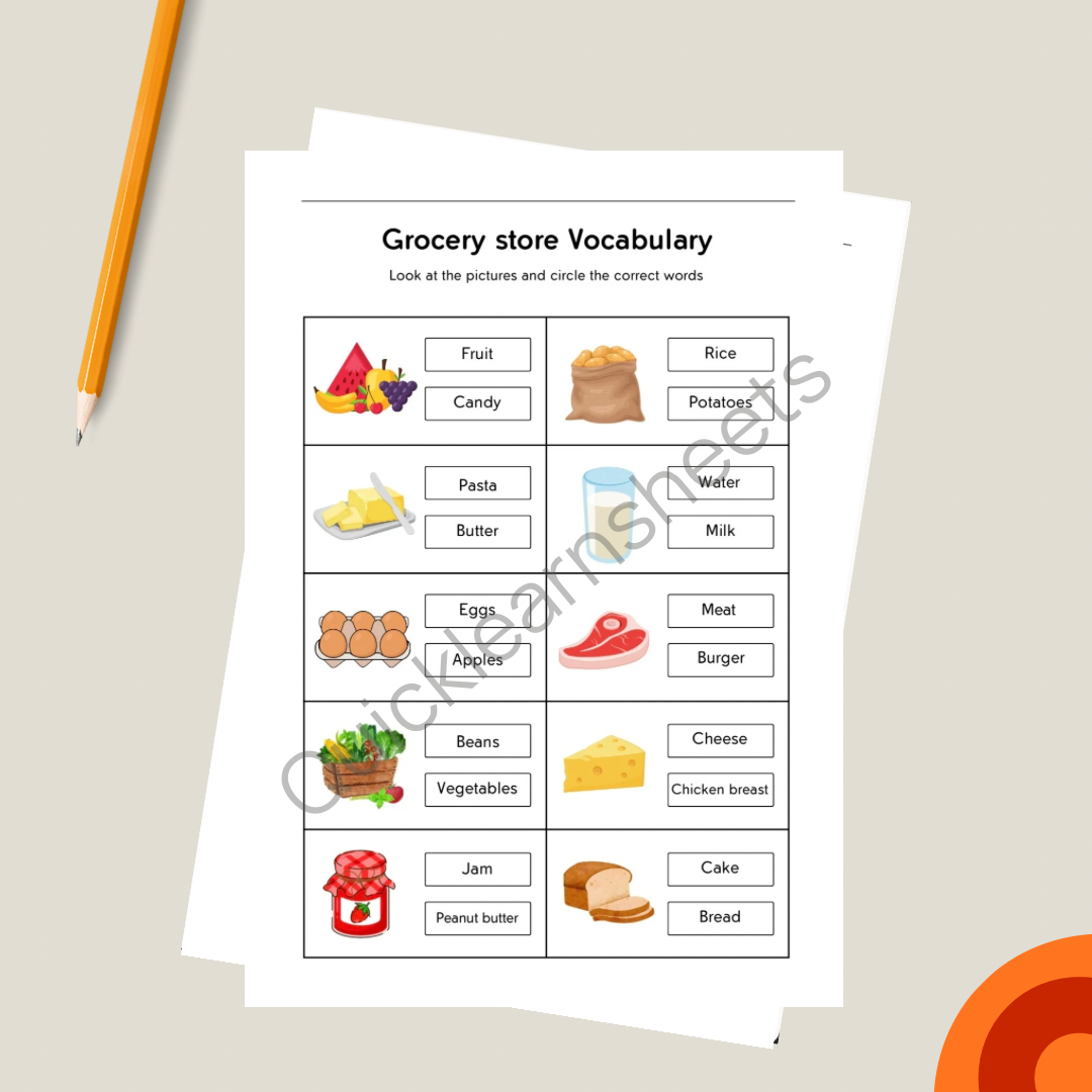 grocery store vocabulary in french worksheet pdf