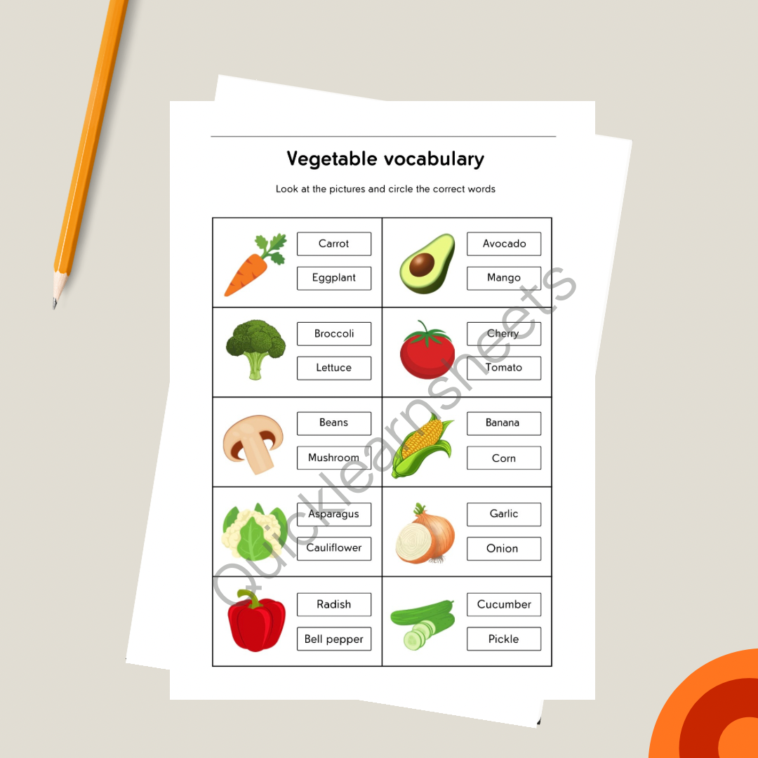 vegetables vocabulary in french worksheet pdf