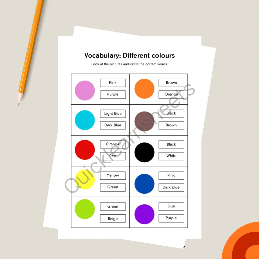 colours vocabulary in french worksheet pdf