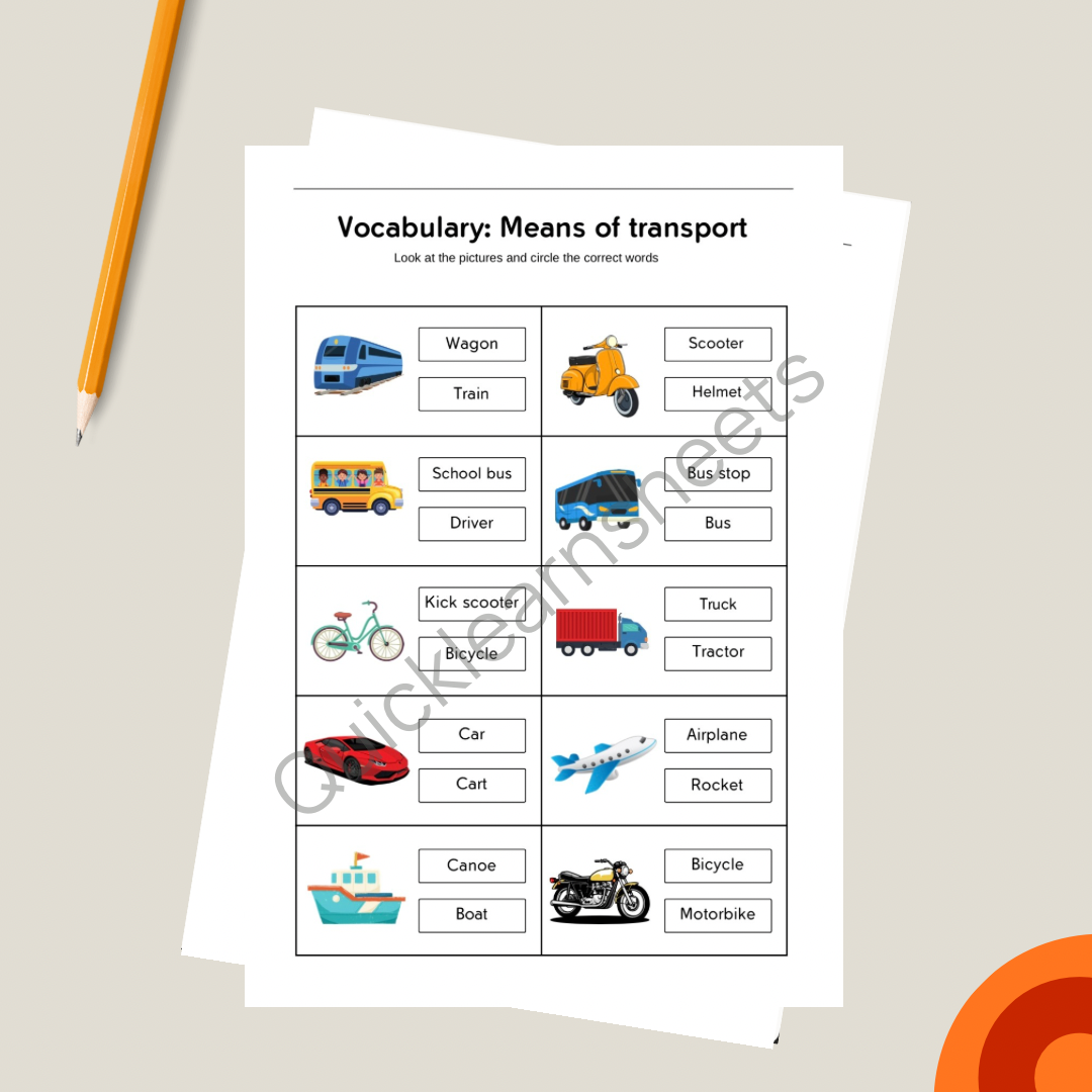 means of transport in french worksheet pdf