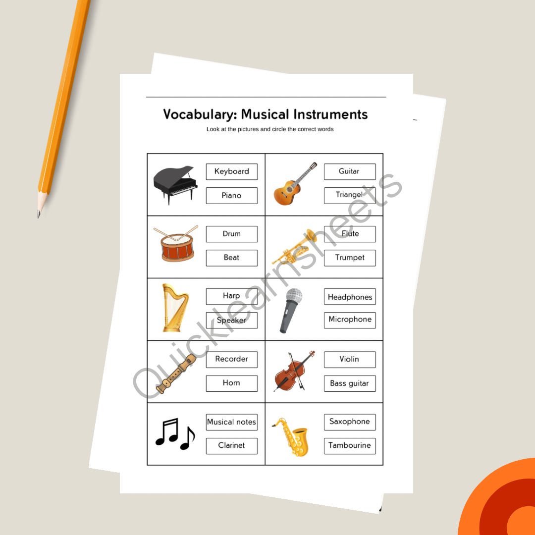 musical instruments in french worksheet pdf