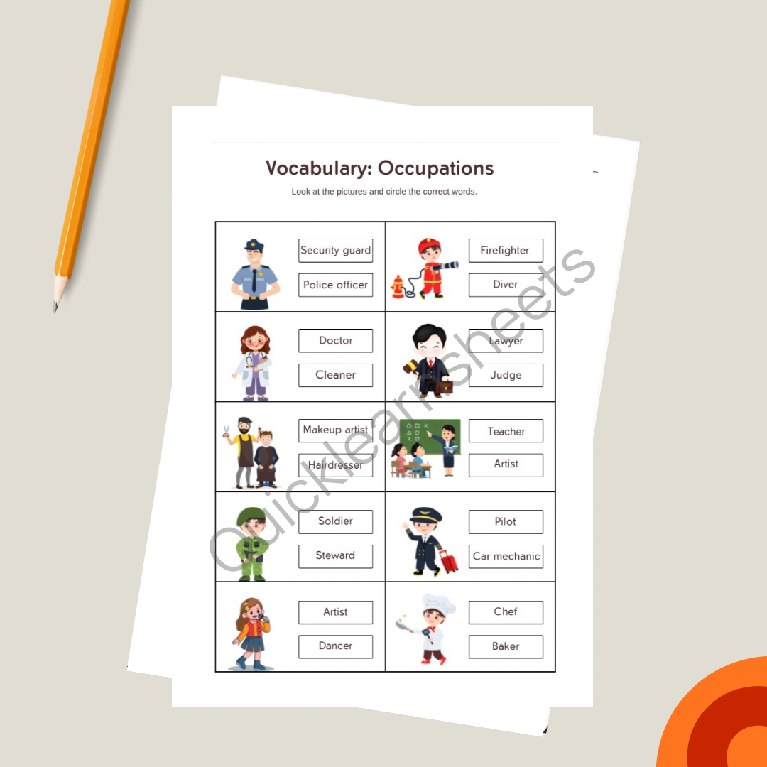 occupations vocabulary in french worksheet pdf