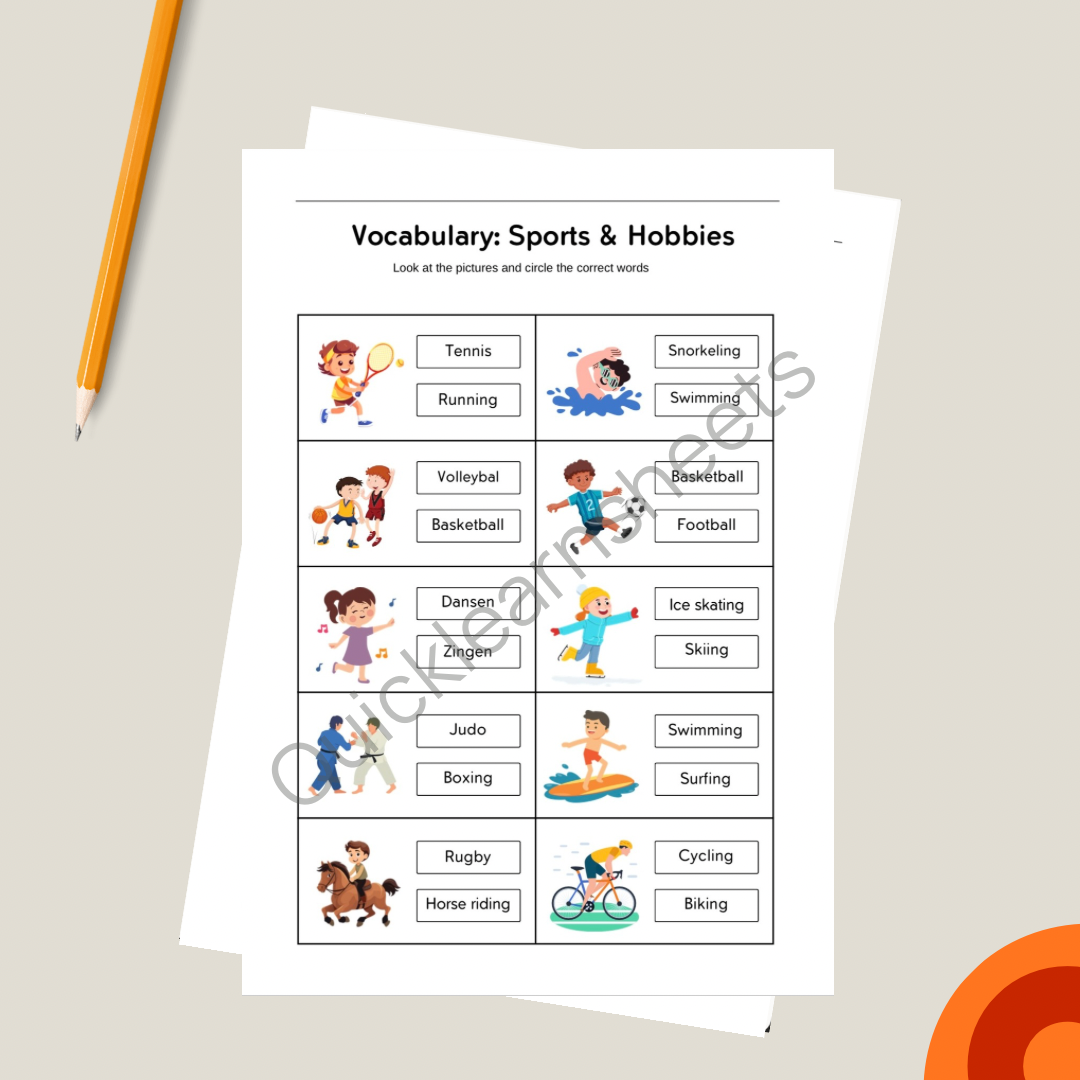 sports and hobbies vocabulary in french worksheet pdf